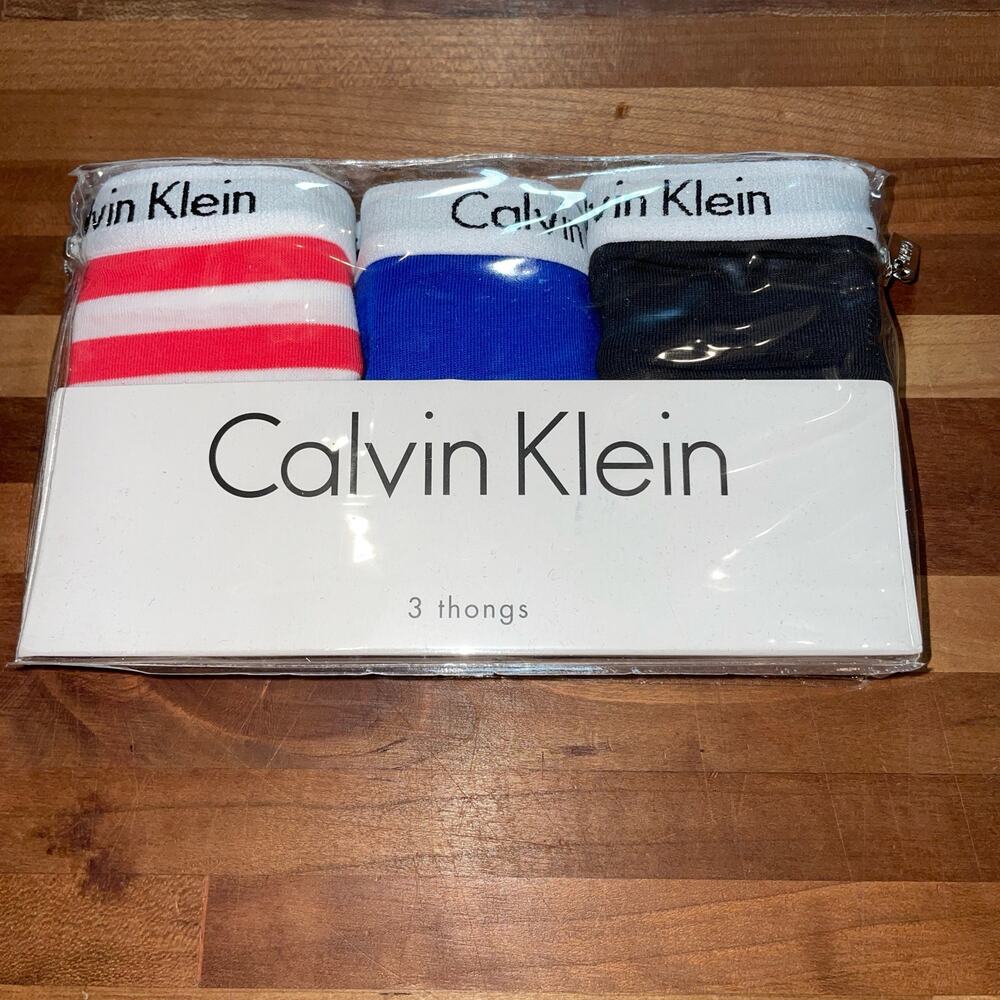 CALVIN KLEIN Carousel Cotton 3-Pack Thong Underwear QD3587 red/blue/black XL - Picture 5 of 8